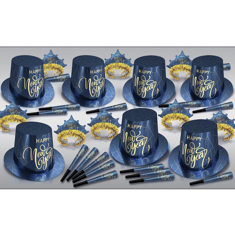 2754 Midnight New Year Party Assortment Guests Hi-Hats 25 Fringed Tiaras